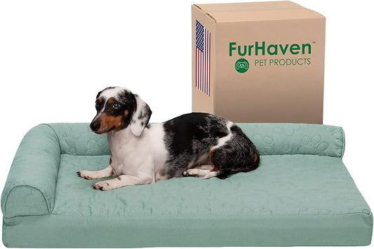Furhaven Cooling Gel Dog Bed for Medium/Small Dogs w/ Removable Bolsters & Washable Cover 35 lbs