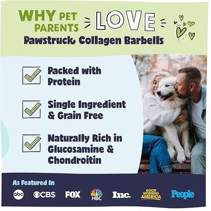 Pawstruck Natural Large Collagen Stick Barbells for Dogs - Vet-Approved Long Lasting Chew Alternative to Traditional Rawhide & Bully Sticks w/Glucosamine & Chondroitin - 6 Pack - Packaging May Vary