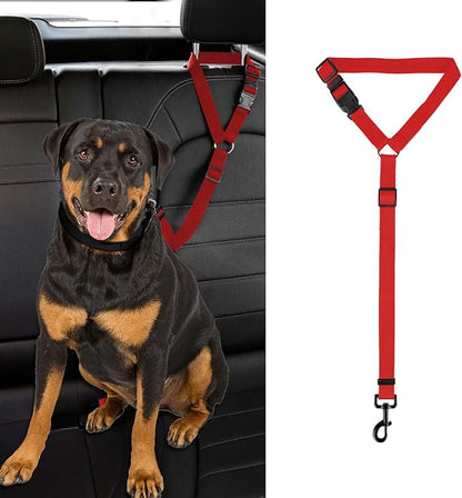 Dog Cat Safety Seat Belt Strap Car Headrest Restraint Adjustable Nylon Fabric Dog Restraints Vehicle Seatbelts Harness (Red)