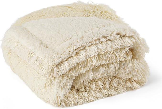 Bedsure Waterproof Dog Blankets for Medium Dogs - Calming Cat Blanket for Couch Protector Washable, Long Faux Fur Pet Throw Blanket for Puppy, Reversible Furniture Protection, 30"x40", Cream