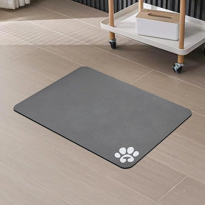 YCT Pet Cat Food Mats for Dog Food Mat, Cat Mat for Food, Pet Dog Cat Feeding Mat Eating Mat Pet Dog Cat Bowl Mats, Non-Slip Super Absorbent, with Footprints Logo，18.1 x 11.8 inches, Dark Grey