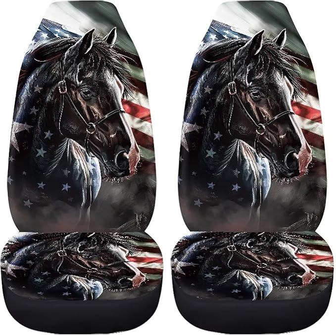 Horse American Flag Seat Covers Decorative Accessories for Cars Trucks SUV 2-Pack Car Seat Covers Car Accessories Auto Interior Covers for Truck Van SUV