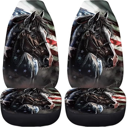 Horse American Flag Seat Covers Decorative Accessories for Cars Trucks SUV 2-Pack Car Seat Covers Car Accessories Auto Interior Covers for Truck Van SUV