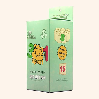 Color-Coded Dog Poop Bags 120 bags (8 rolls)
