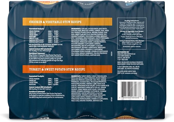 Amazon Brand - Wag Stew Dog Food Variety Pack, Chicken & Turkey, 13.2 Ounce (Pack of 12)