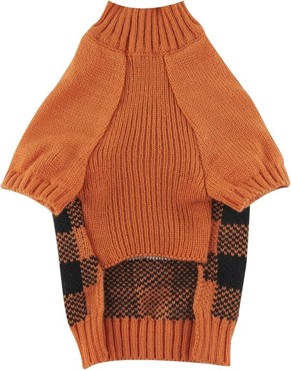 Orange Black Plaid Halloween Costume Clothes Pumpkin Dog Sweater for Large Dogs, X-Large (XL) Size