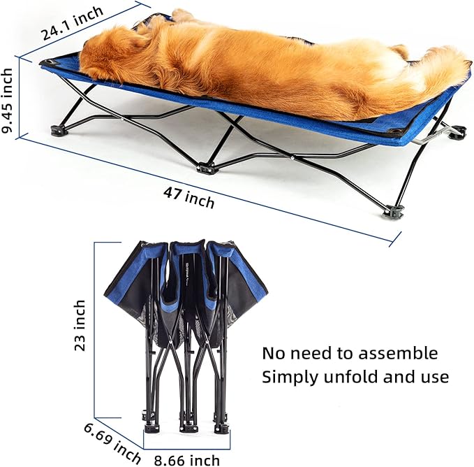 YEP HHO 47 Inches Long Elevated Folding Pet Bed Cot Travel Portable Breathable Cooling Textilene Mesh Sleeping Dog Bed (47 Inch (Pack of 1), Navy)