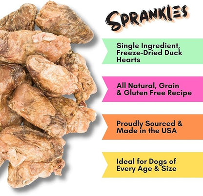 Freeze Dried Dog Treats, Duck Hearts for Cats and Dogs - 1LB Big Bag Single Ingredient All Natural Grain-Free, High Protein, Made in USA - Perfect for Training, Topper or Snack