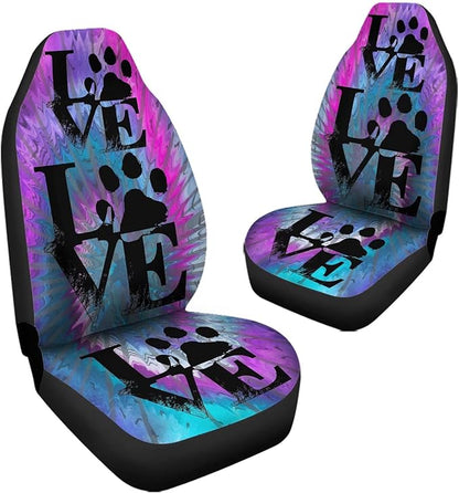 Paw Printed Auto Front Seats Protector 2pcs Purple