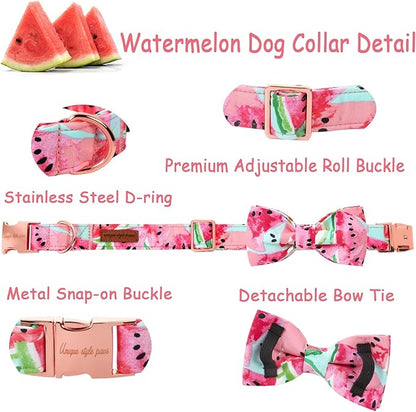 Unique style paws Bowtie Dog Collar Cotton Watermelon Collar Adjustable Summer Collar for Small Medium Large Dogs