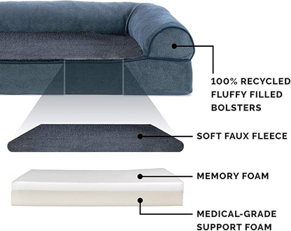 Furhaven Memory Foam Dog Bed for Large/Medium Dogs w/ Removable Bolsters & Washable Cover 55 lbs