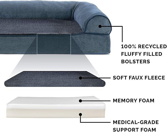 Furhaven Memory Foam Dog Bed for Large Dogs w/ Removable Bolsters & Washable Cover 95 lbs