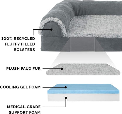 Furhaven Cooling Gel Dog Bed for Large Dogs w/ Removable Bolsters & Washable Cover 125 lbs
