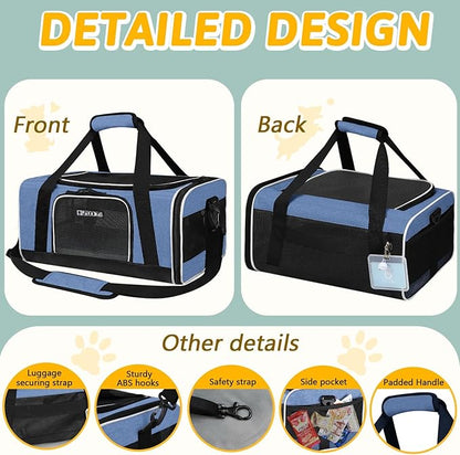 Petskd Pet Carrier 17x12x8.5 JetBlue Allegiant Airline Approved,Pet Travel Carrier Bag for Small Cats and Dogs, Soft Dog Carrier for 1-13 LBS Pets,Dog Cat Carrier with Safety Lock Zipper(Blue)