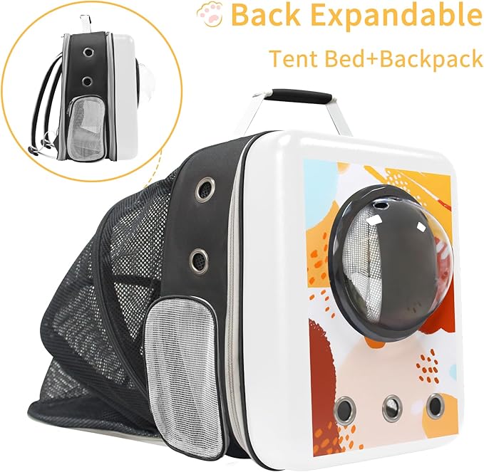 Travel Cat Carrier Backpack with Bubble -FX10, Pet Backpack Carriers for Cats and Dogs, Expandable Cat Backpack with Bubble, Airline Approved Pet Carrier,White Color