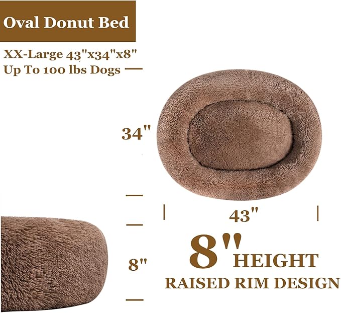 Coohom Oval Calming Donut Cuddler Dog Bed Bed(30"/36"/43") for (XXL(43"x34"x8"), Camel)