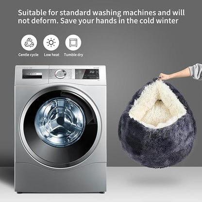 Cat Bed Round Fluffy Hooded Cat Bed Cave