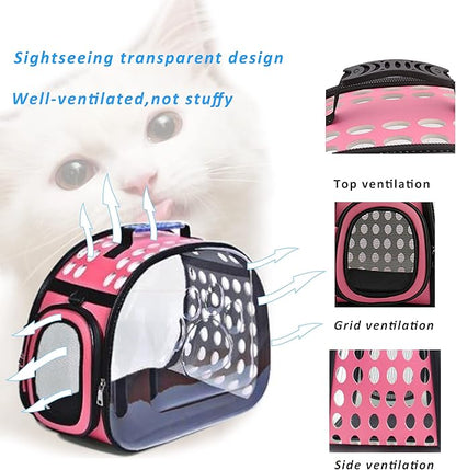 Cat Carrier Collapsible Breathable Package,Space Capsule Transparent Portable Bags Foldable Handbag for Pets Dogs Kitten Puppies,Designed for Travel, Hiking, Walking & Outdoor Use (Pink)