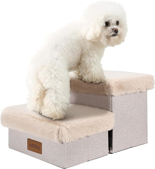 C0ZY KISS Dog Storage Stairs for Chair 10" H 19.68x13x9.64in, Beige, 2 Tiers