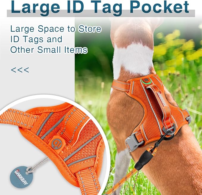 BARKBAY Dog Harness No Pull with ID Tag Pocket - Heavy Duty, Reflective, Easy Control for Large Dogs (Orange,S)