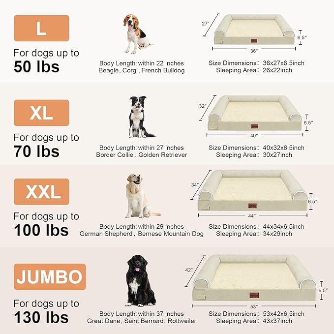 Large Dog Bed Orthopedic Washable: Beds Bolster XL Bed Big XLarge Dogs Egg Crate Foam Couch Sofa Waterproof with Removable Cover