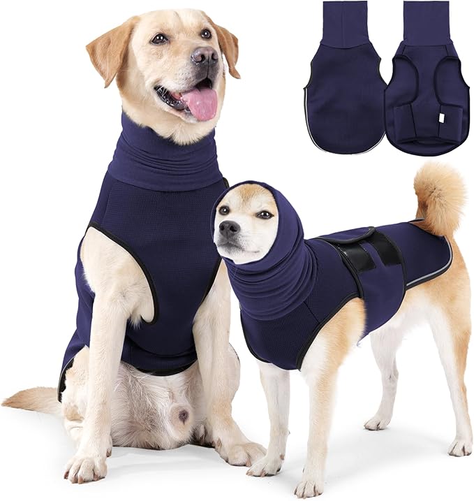 Dog Anxiety Jacket, Dog Shirt with Turtleneck, Breathable Calming Vest, Indoor and Outdoor Separated Pet Jacket (Navy blue, X-Small)
