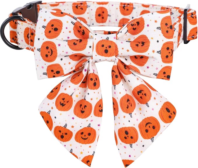 Lionet Paws Halloween Dog Collar Soft Comfortable Bowtie Dog Collar with Metal Buckle Adjustable Collars for X-Large Dogs 16-26in