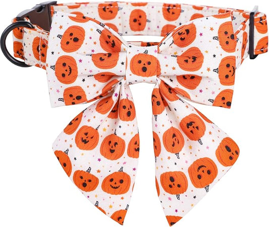 Lionet Paws Halloween Dog Collar Soft Comfortable Bowtie Dog Collar with Metal Buckle Adjustable Collars for X-Large Dogs 16-26in