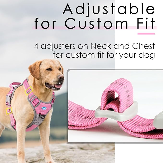 ThinkPet No Pull Harness Breathable Sport Harness with Handle-Dog Harnesses Reflective Adjustable for Medium Large Dogs,Back/Front Clip for Easy Control XL Pink