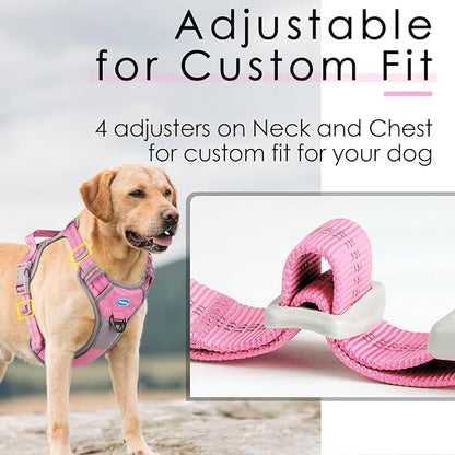 ThinkPet No Pull Harness Breathable Sport Harness with Handle-Dog Harnesses Reflective Adjustable for Medium Large Dogs,Back/Front Clip for Easy Control XL Pink