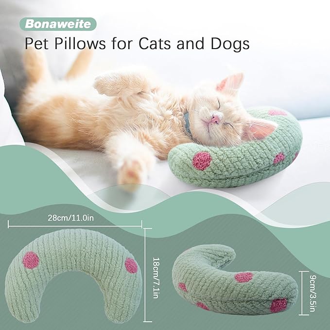 Bonaweite Cat Pillow, Soft Calming Pillow for Dogs, Pet Neck Pillows for Cervical Protection and Sleeping Support, Cat Calming Toy for Anxiety Relief, U-Shaped Soothing Cuddler