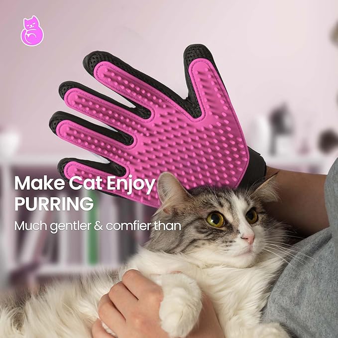 DELOMO Pet Grooming Gloves, Upgrade Version with Enhanced 255 Silicone Grooming Tips, Hair Remover Mittens for Dogs & Cats, Bath Brush, 1 Pair (Pink)