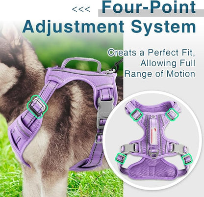 BARKBAY Dog Harness No Pull with ID Tag Pocket - Heavy Duty, Reflective, Easy Control for Large Dogs (Violet Purple,L)