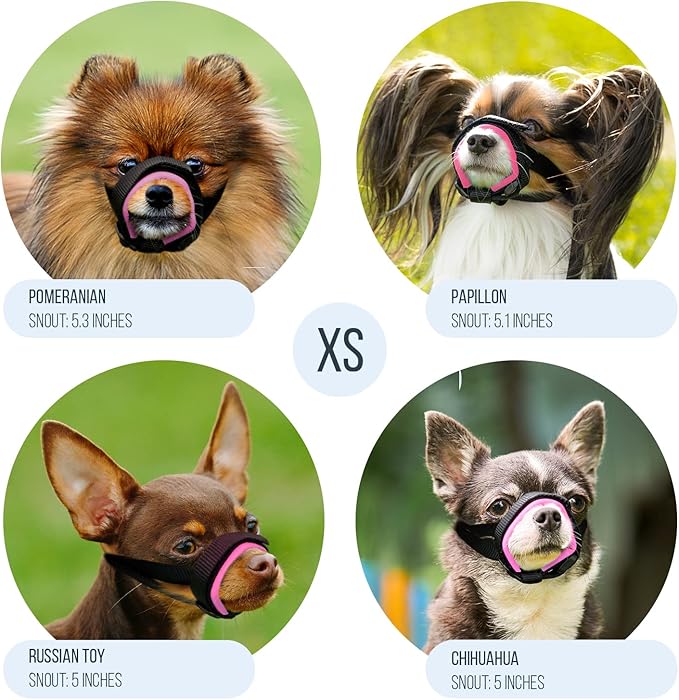 Gentle Muzzle Guard for Dogs - Prevents Biting and Unwanted Chewing Safely Secure Comfort Fit - Soft Neoprene Padding – No More Chafing – Training Guide Helps Build Bonds with Pet (XS, Pink)