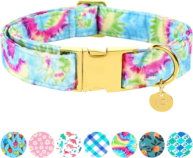 Tie Dye Summer Cotton Dog Collar with Metal