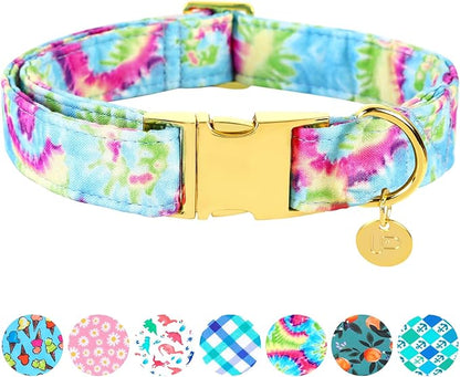 Tie Dye Summer Cotton Dog Collar with Metal