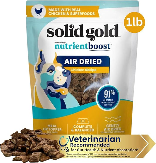 Solid Gold Air Dried Dog Food Toppers for Picky Eaters - Healthy Dog Treats Made with Real Chicken to Serve as Meal Topper or Dog Treat - Supports Muscle Growth, Immunity, and Healthy Digestion - 1 LB