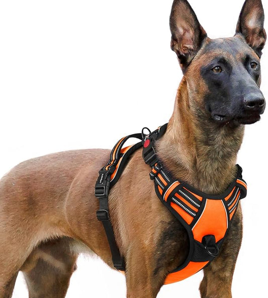 rabbitgoo Dog Harness for Large, No Pull Pet Harness with 3 Buckles, Adjustable Soft Padded Dog Vest with Instant Control Handle, Easy Walking Reflective Pet Vest for Extra Large Dogs, Orange, XL