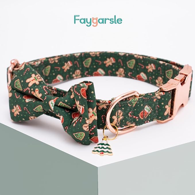 Faygarsle Green Dog Collar Christmas Design with Bow