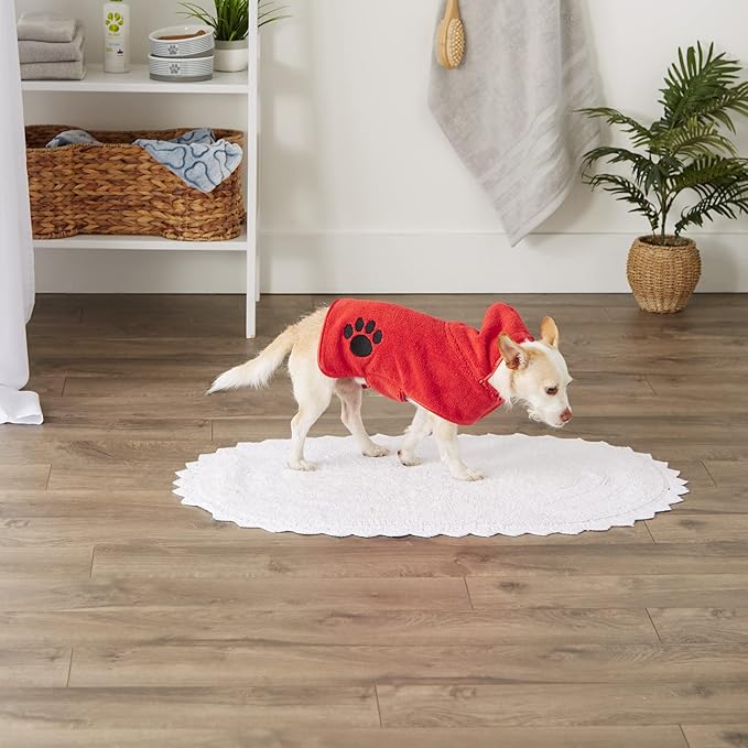 Bone Dry Pet Robe Collection, Embroidered Absorbent Microfiber Bath Robe with Adjustable Closure, for Dogs & Cats, X-Small, Red