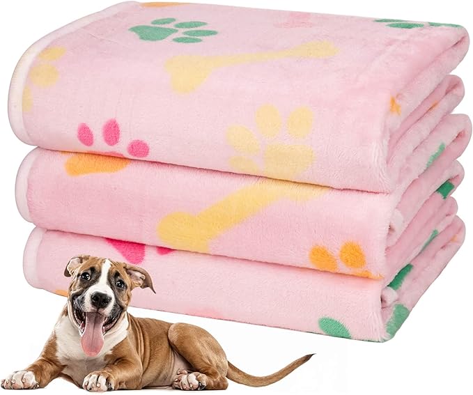 Dono 1 Pack 3 Dog Blankets, Soft Fluffy Fleece Pet Blanket Warm Sleep Mat Paw Print Design Puppy Kitten Throw Blanket Doggy Mat, Blanket for Dogs