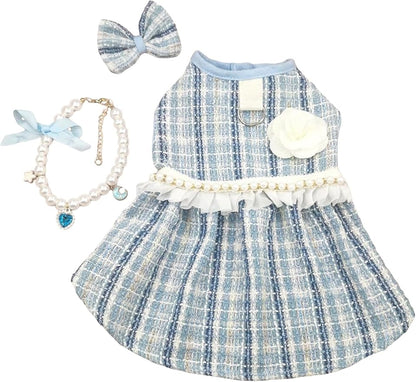 QWINEE 3Pcs Dog Dress & Flower Bow &