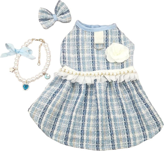 QWINEE 3Pcs Dog Dress & Flower Bow &