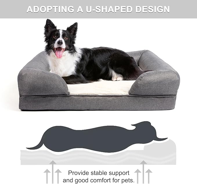 30"x20"x7" The Dog Beds for Medium Large Dogs - Extra Large Orthopedic Dog Bed Washable with Anti-Water Cover, Heavy Duty Dog Bed Chew Resistant with Removable Cover, Soft Bolster(Grey, Medium)