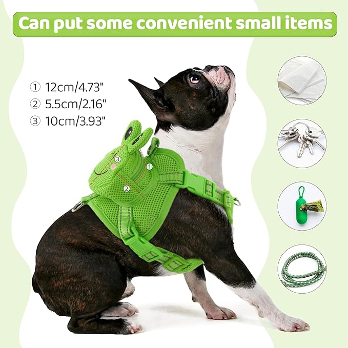 Dog Harness Backpack Cute Doggie Backpack Carrier for Small Medium Dogs, No Pull Dog Saddle Bag Pet Vest, Mesh Frog Self Bag with D-Ring for Puppy Outdoor Travel Hiking Adjustable Dog Bag