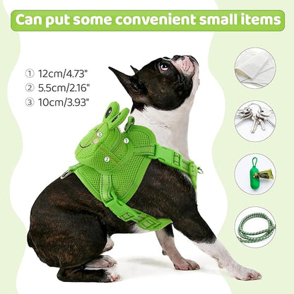 Dog Harness Backpack Cute Doggie Backpack Carrier for Small Medium Dogs, No Pull Dog Saddle Bag Pet Vest, Mesh Frog Self Bag with D-Ring for Puppy Outdoor Travel Hiking Adjustable Dog Bag