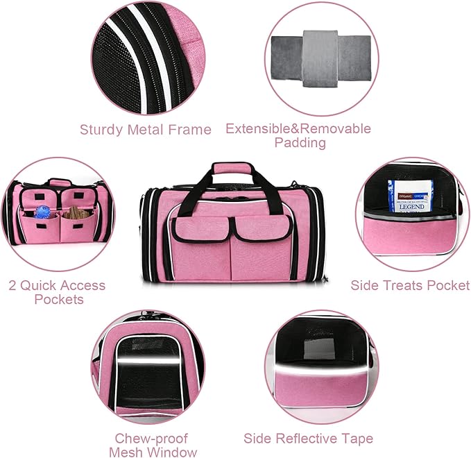 Estarer Soft Sided Pet Carrier Airline Approved, 4 Sides Expandable Collapsible Cat Carrier with Pockets & Removable Fleece Pad, Travel Carrier Bag for Cat Dog & Small Animals (Pink)