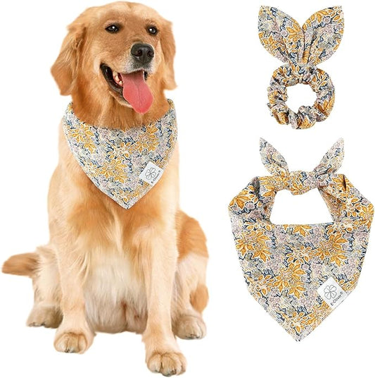 E-Clover Fall Dog Bandana & Matching Scrunchie-Leaves Dog