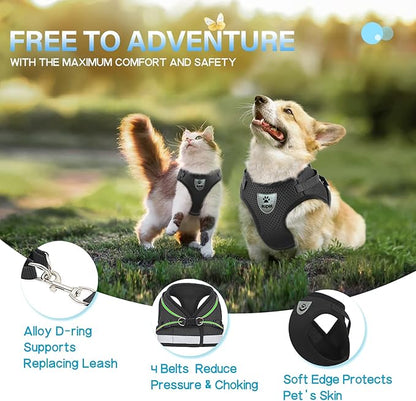 Supet Cat Harness and Leash Set for Walking and Small Dog Soft Mesh Harness Adjustable Vest with Reflective Strap Comfort Fit for Pet Kitten Puppy Rabbit