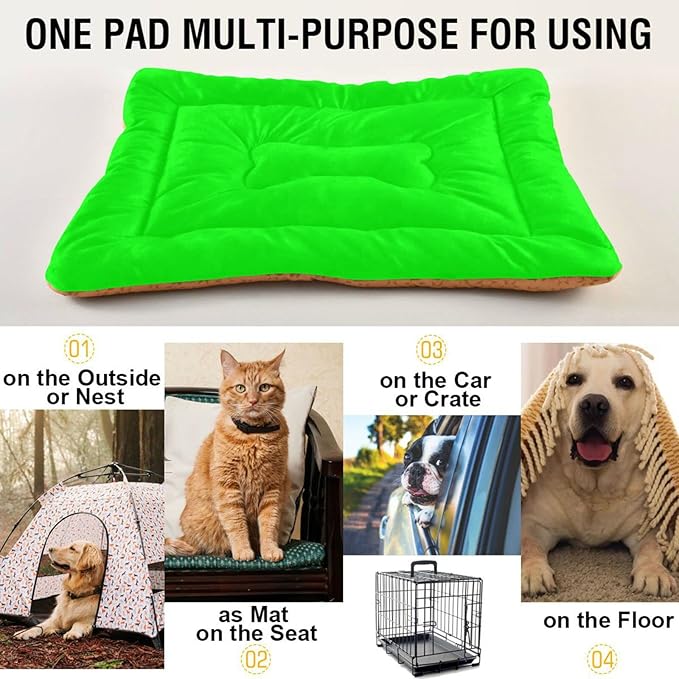 Plain Neon Green Solid Color Pet Bed Pad Soft Dog Bed Mat with Anti-Slip Bottom 18'' x 24''